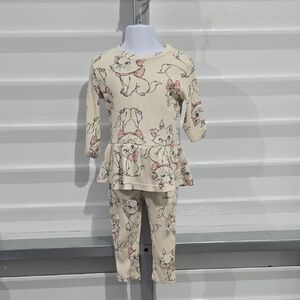 Disney Cream and Pink Matching Pajama Set with Marie Kitty Design Size 24 Months